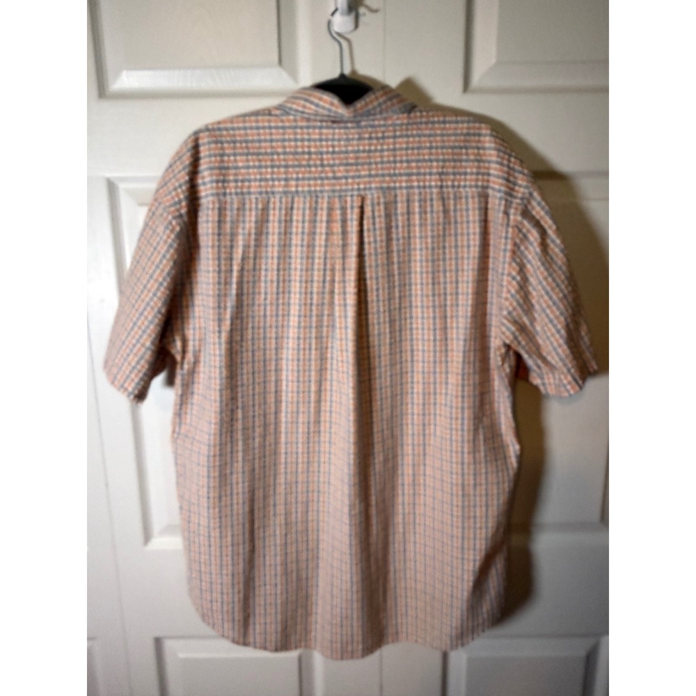 Tommy Hilfiger Men XL Short Sleeve Seersucker Plaid Button Down Shirt Orange Blu - Picture 3 of 5